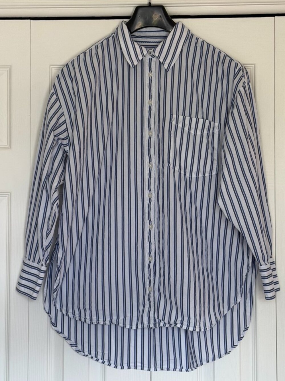 Maeve Bennet Oversized Shirt in Blue and White Stripes from Anthropologie